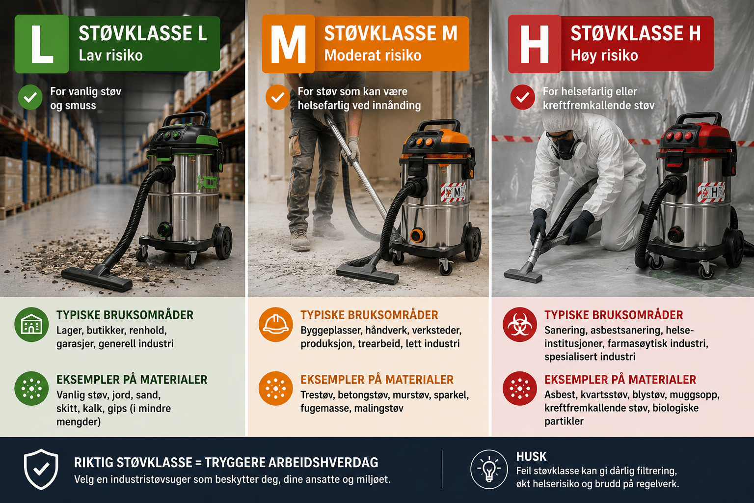 Støvklasse L, M og H forklart