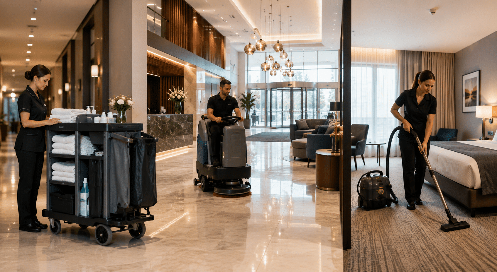 Profesjonelt renholdsutstyr til hotell
