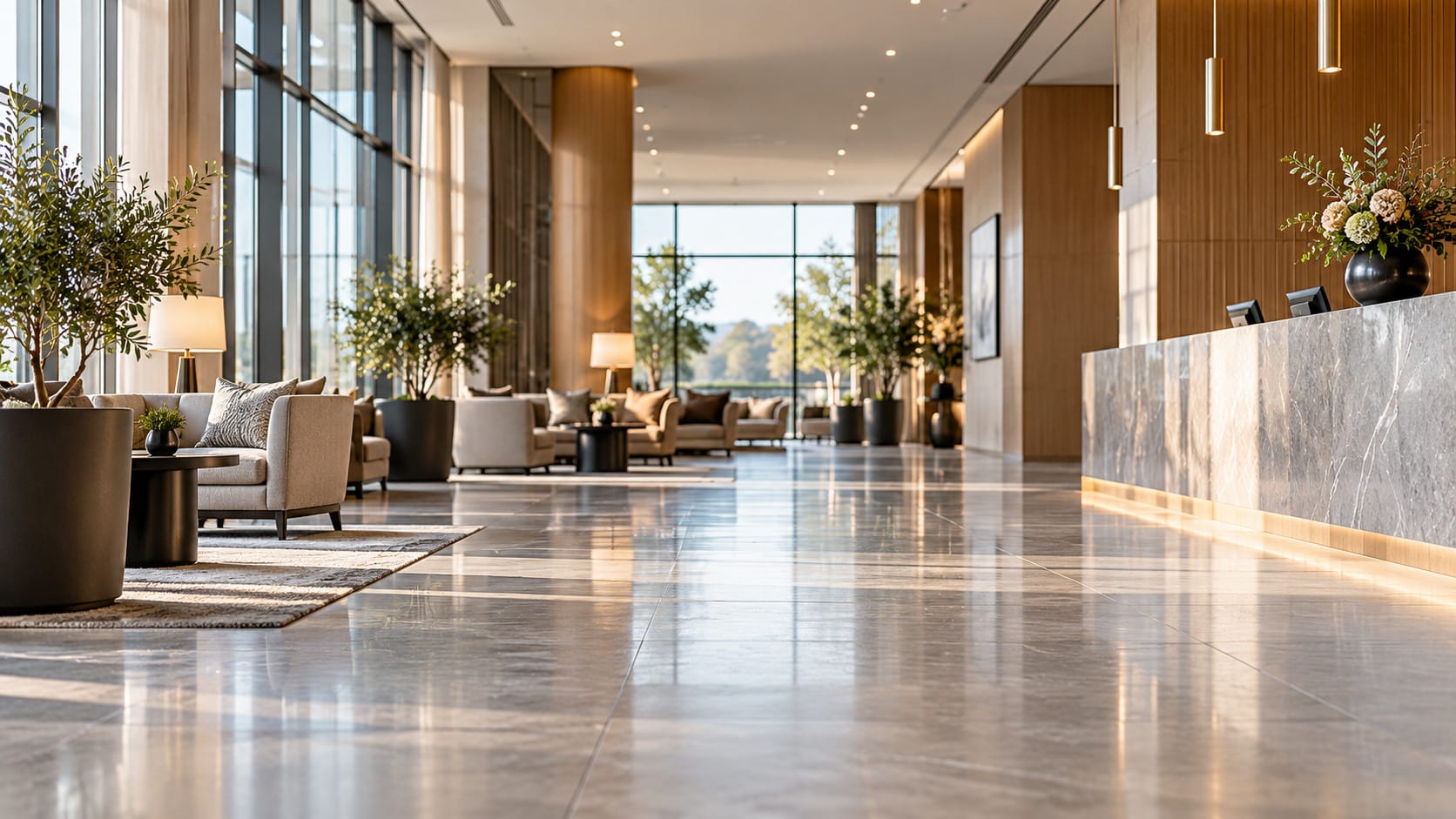 Moderne hotellobby med rene gulv